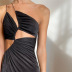 backless single-suspender slanted shoulders slim hollow solid color dress NSCOK120763