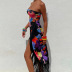 print tassel slim tube top irregular dress NSCOK120764