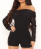 one-word neck stitching long sleeve solid color mesh jumpsuit NSHFH121912