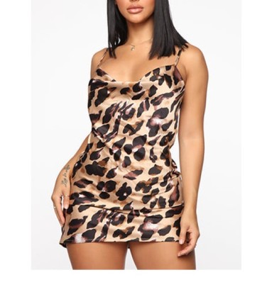 Leopard Print Low Cut Slip Dress NSHFH120502