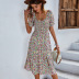 bohemian big swing short sleeve slit low-cut floral dress NSDY120832