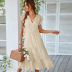 V-neck flying sleeves large swing solid color dress NSDY120833