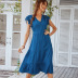 V-neck flying sleeves large swing solid color dress NSDY120833