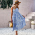 suspender large swing backless plaid dress NSDY120839