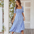 short sleeve square neck lace-up long plaid dress NSDY120840