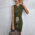 round neck sleeveless lace-up slim solid color dress NSDY120842