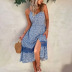breasted floral stitching Sling low-cut loose slit dress NSDY120843