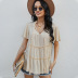 fungus edge short sleeve lace-up loose solid color top NSDY120844