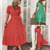 v neck  short sleeve large swing lace-up floral dress NSDY120850