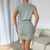 round neck short sleeve drawstring slim solid color dress NSDY120851