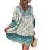 Bohemian long sleeve loose lace-up flower print dress NSDY120854