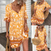 bohemian style loose short sleeve v neck lace-up flower print dress NSDY120856