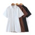 Single Breasted solid color short sleeve Lapel Waist shirt Dress NSXDX120870