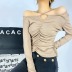 solid color lace-up pleated V-neck long-sleeved top multicolors NSXDX120873