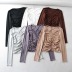 solid color lace-up pleated V-neck long-sleeved top multicolors NSXDX120873
