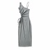solid color single-shoulder slip side slit open waist dress NSXDX120880