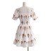 Square Neck Printed High Waist Bubble Sleeve A-line Dress NSXDX120882