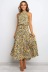 sleeveless halterneck off-shoulder lace-up polka dot print long dress （multicolor） NSCXY120891