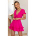 summer solid color ruffled short-sleeved V-neck layered chiffon dress （multicolor） NSCXY120896