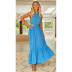 summer solid color sleeveless halterneck hollow long dress  NSCXY120897
