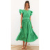 solid color ruffled short-sleeved large swing long dress  NSCXY120898