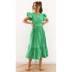 solid color ruffled short-sleeved large swing long dress  NSCXY120898