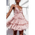 polka dot print low-cut ruffled sling short dress NSCXY120900