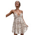 polka dot print low-cut ruffled sling short dress NSCXY120900