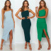 summer solid color slim slit sling long dress  NSCXY120906