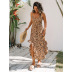 brown leopard print single-breasted lace-up ruffled sling dress NSCXY120910