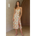 summer floral print slit mid-length sling dress  NSCXY120911