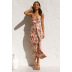 summer floral print low-cut waist-girding sling dress NSCXY120917