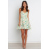 green low-cut floral print sling short dress  NSCXY120921
