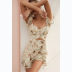 floral print short-sleeved V-neck hollow drawstring chiffon dress  NSCXY120924