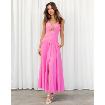 Summer Solid Color Deep V Hollow Slit Sling Dress （multicolor） NSCXY120927