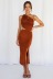 vestido de hendidura de longitud media hueco elástico de un hombro sin mangas de color sólido (policromo) NSCXY120928