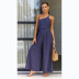 solid color sleeveless wide-leg cotton and linen sling jumpsuit  NSCXY120939