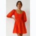 solid color U-neck mid-sleeved waist-girding commuter short dress  NSCXY120940