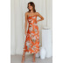 floral print slit sling mid-length dress NSCXY120941