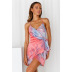 gradient color print V-neck knotted sling short dress  NSCXY120951