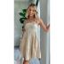 solid color wrapped chest short layered sling dress  NSCXY120958