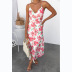 floral print low-cut slit sling long dress  NSCXY120961