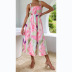 pink floral print wrapped chest hollow sling dress  NSCXY120962