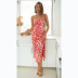 red floral print wrapped chest slit sling long dress  NSCXY120963