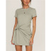 summer solid color knotted short t-shirt dress  NSCXY120968
