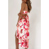 summer red floral print wrapped chest slit dress  NSCXY120969