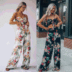 bohemian floral print knotted vest and wide-leg pants two-piece set  NSCXY120970