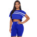 stitching round neck short sleeve lace-up stripe top and shorts suit NSCQ120972