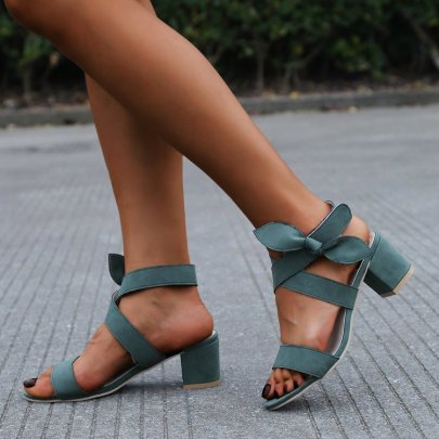 Cross One-word Belt Solid Color Pu Leather High-heel Sandals NSHYR120976