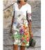 V-neck mid-sleeve loose A-line flower print dress NSYF120984